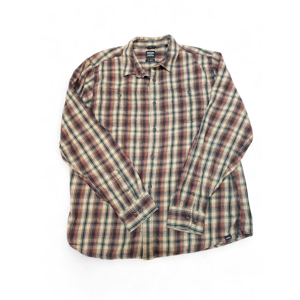 Prana Men's Large Plaid‎ Flannel Long Sleeve Button Up Shirt Casual Outdoors